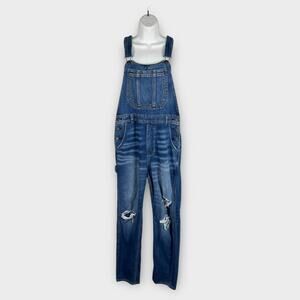 American Eagle 90s Boyfriend Overalls M Carpenter Bib Distressed Denim AE Y2K